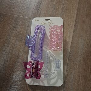 Lisa J. & Co. Set Of 4 Assorted Iridescent Hair Clip Set Purple, Pink, Clear New